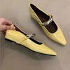 Niche Sense of Design Mary Jane Gentle Metal Buckle Pointed Shallow Mouth Soft Leather Commuter Shoes