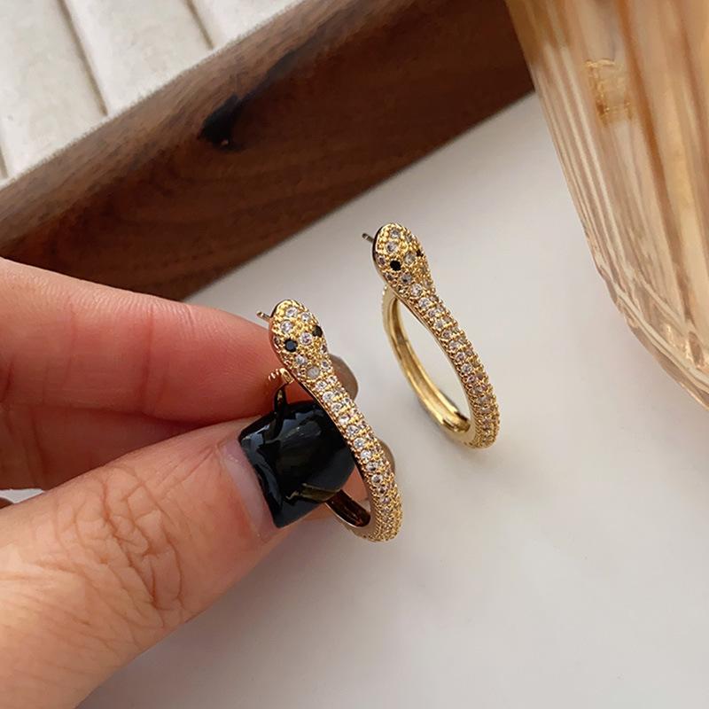 High-End Local Snake Earrings, Popular Earrings, Women'S Fashion Micro-Inlaid Zircon Exquisite Light Luxury Earrings