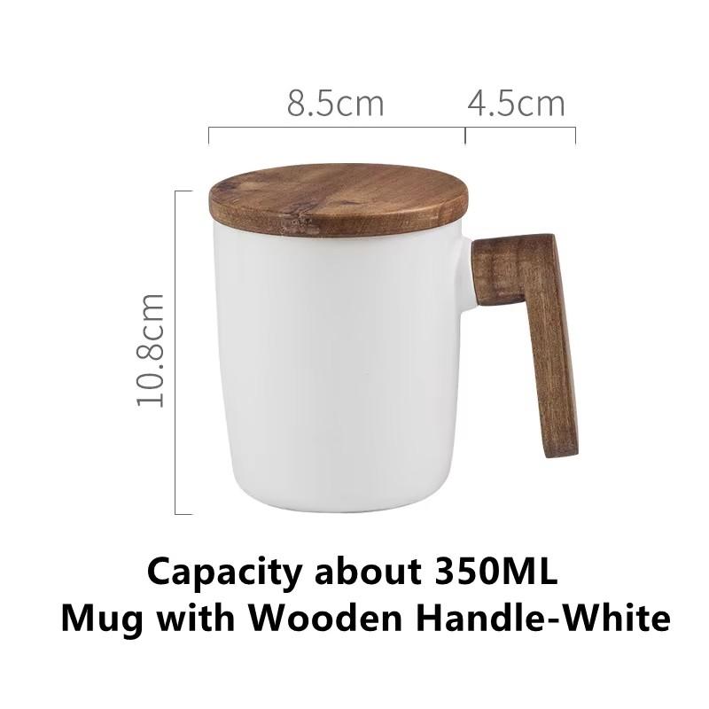 Gift Box Creative Office Coffee Mug Wooden Handle With Lid Couple Cups Retro Durable Ceramic Mug 301-400ml белый