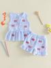 Infant Girl S Patriotic 4th of July Set with American Flag Print Ruffled Sleeveless Top and Shorts - 2 Piece Outfit