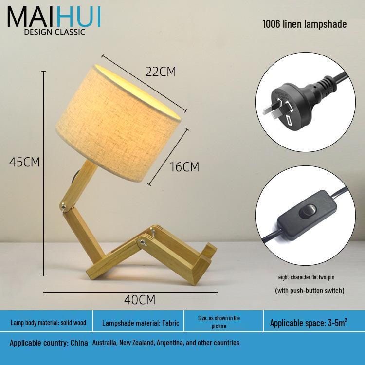 Nordic Solid Wood LED Bedside Night Light - Robot Table Lamp