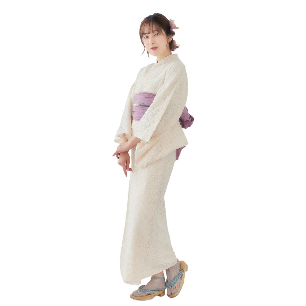 

Кружевное летнее кимоно юката комплект Доступен в дымчатом и элегантном и красивом комплекте юката для взрослых [NISHIORI] 2 предмета (Юката/Пушистый оби) Розовый, Белый, белый