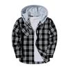 Men's Flannel Plaid Button-Up Hooded Shirt Jacket for Casual Wear