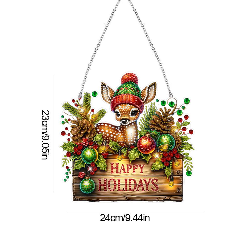 Wooden Special Shaped Christmas Theme 5D DIY Diamond Art Hanging Decorations Rhinestone Diamond Art Window Pendants Home Decor