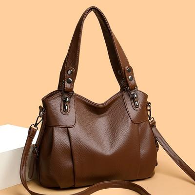 Bolsa de Mão de Couro Macio Texturizado com Alça Ajustável Carteira Multifuncional Feminina Bolsa de Ombro