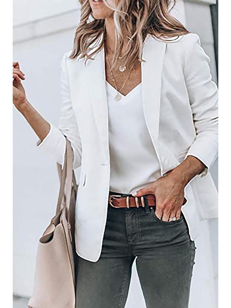 2024 Autumn Women's Long-Sleeve Solid Color Single-Breasted Suit Jacket with a Loose Fit and Suit Collar.