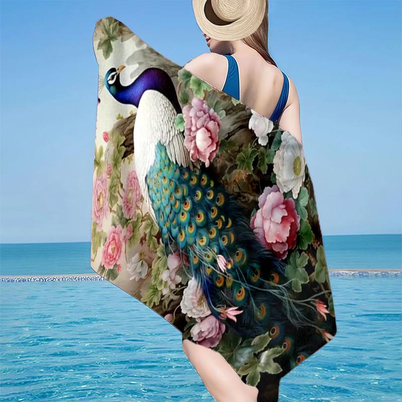 Peacock In The Rain Beach Towel, Super Soft Microfiber, Gift for Her/Him, Birthday, for Pool, Beach, Travel, Home Decor Fan gifts