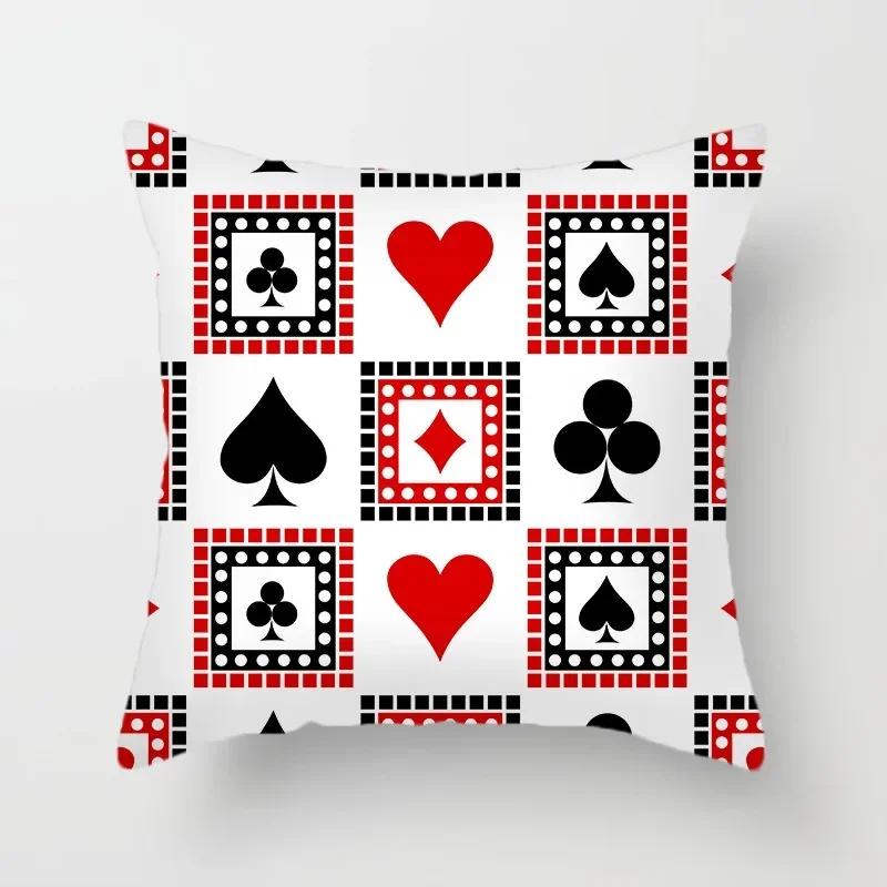 Luxury Home Decoration Pillowcase Props Hearts Square Black Heart Poker Pattern Office Sofa Car Cushion Cover