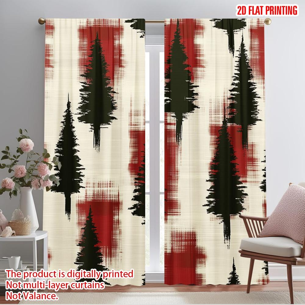 

2pcs,2D plane printing Curtains&Window Treatment Christmas Trees Buffalo Plaid Versatile Polyester (without rod) Decorations 52.50×116.00 CM 2pcs