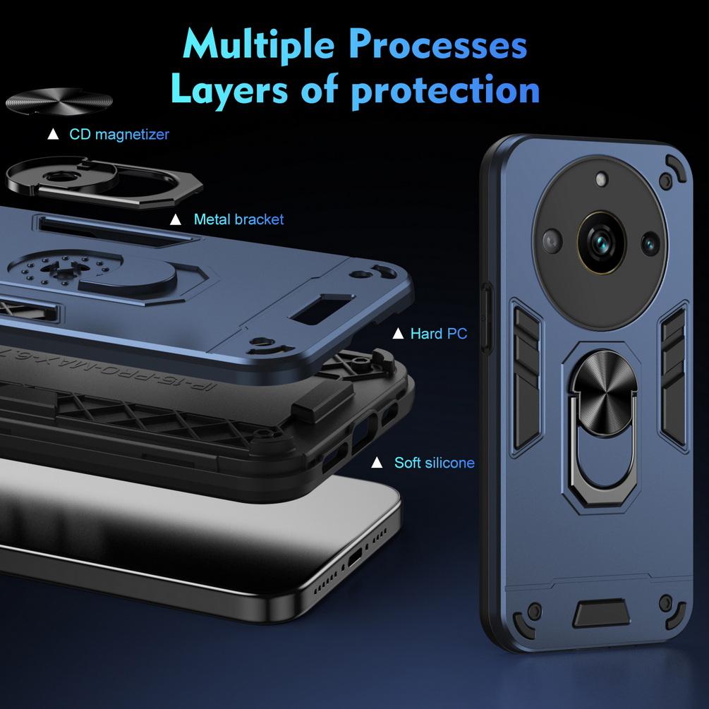 Mehrschichtige Autohalterung Ständerhülle für Realme 11 Pro + 10 9 Pro 9i Realme C53 C55 C51 C35 C33 C31 Kameraschutzhülle