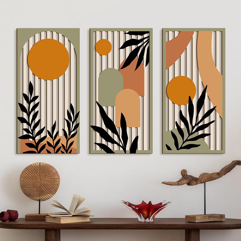 3 Stück 40cmX20cm Boho-Stil Hohlholz Retro Rustikal Blattmuster Wandbehang Kunst Wohnzimmer Schlafzimmer Wandbehang Heimdekoration