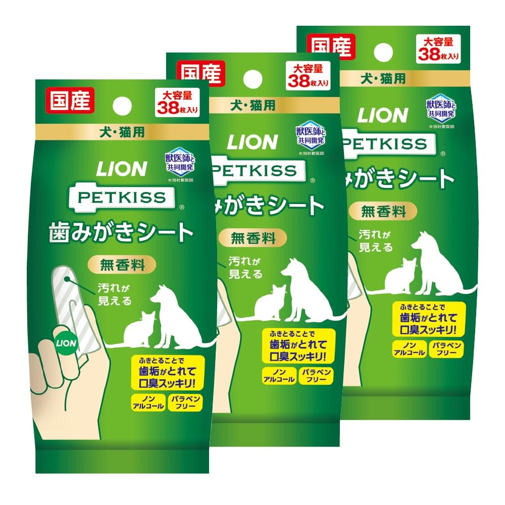 Lion PETKISS Tooth Cleaning Sheets Unscented 38 3 packs
