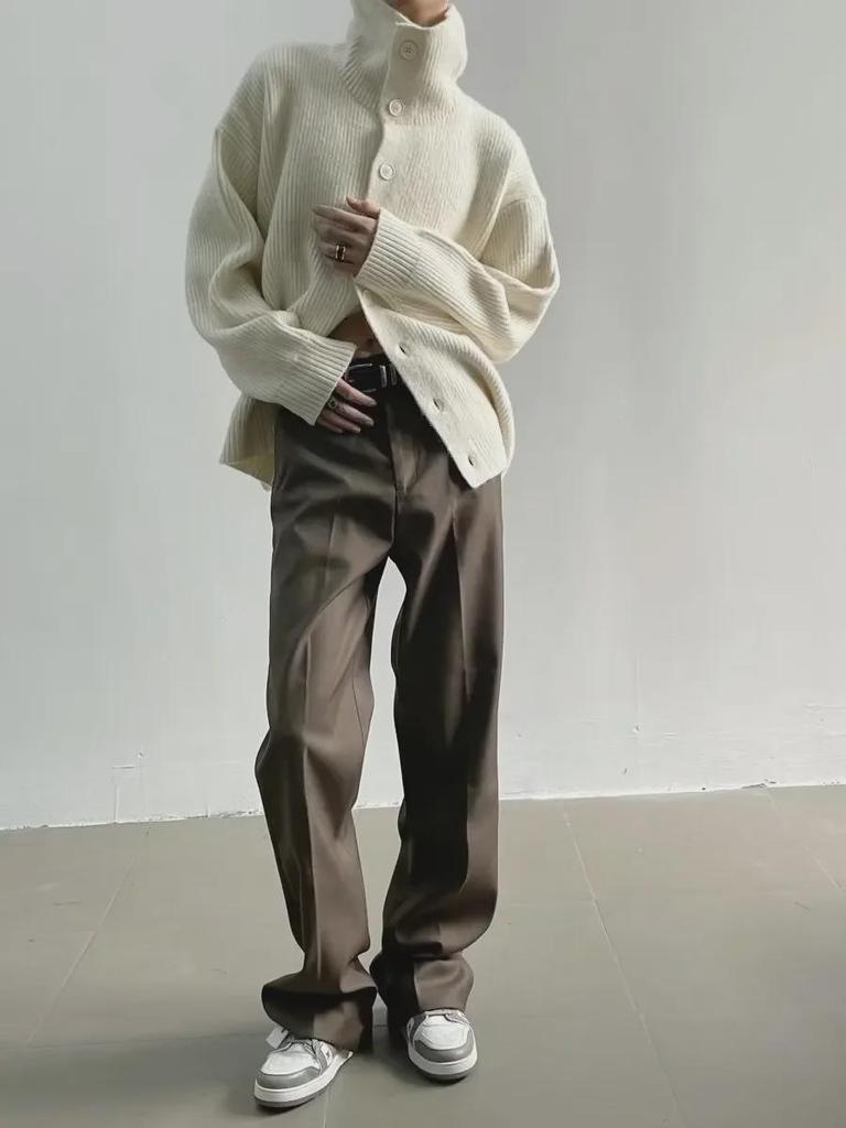 Unisex Korean Fashion Knitted Sweater: Loose Fit with Button Details for Autumn/Winter