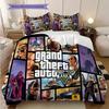 Ropa de cama con personajes vibrantes de Grand Theft Auto V (1 * funda nórdica + 2 * fundas de almohada, sin núcleo) Juego de ropa de cama de regalo de cumpleaños de Navidad plano 2D
