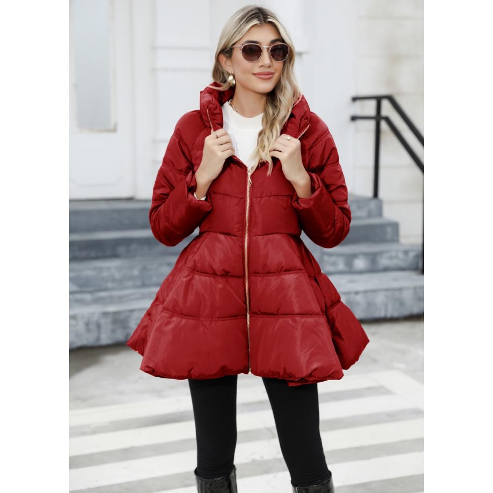 2025 Winter Women's Quilted Trench Coat, Stand Collar Slim Fit Cotton Coat with A-Line Hem, Thick Waist-Defining Parka for Cold Weather