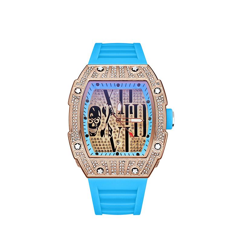 Barrel-Shaped Dial Full Diamond Watch Casual Calendar Quartz Watch
