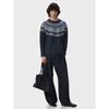 Blaexit Fair Isle Sweater Gray Knitwear Men's Autumn Casual Loose Round Neck Sweater Winter Fleece-Lined