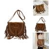 Pu Suede Fringed Saddle Bag With Zipper Closure For Daily Use And Bohemian Style