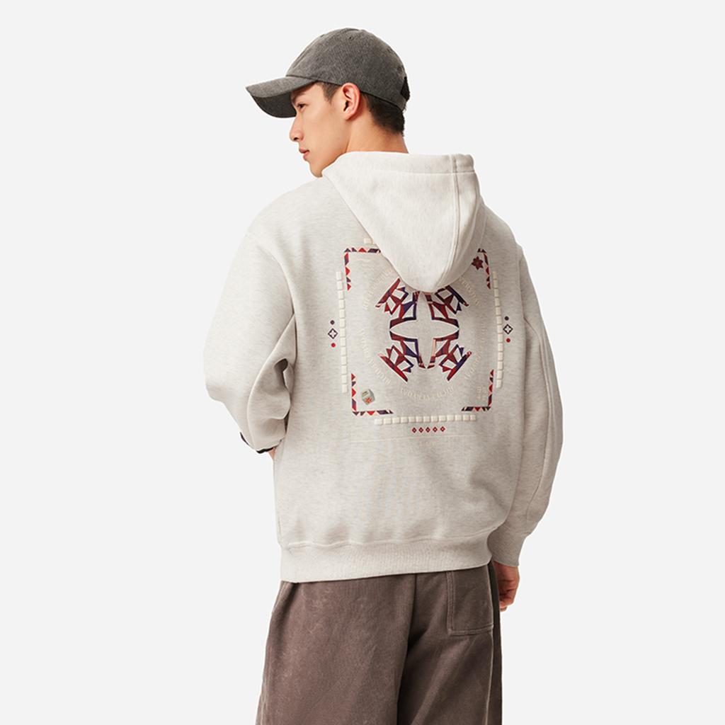 Li Ning Daily Prosperity Series Cny Zodiac Year Casual Simple Solid Color Hooded Pullover Sweatshirt Men sweatshirt Flower-Gray Tile-Gray AWDV457-3