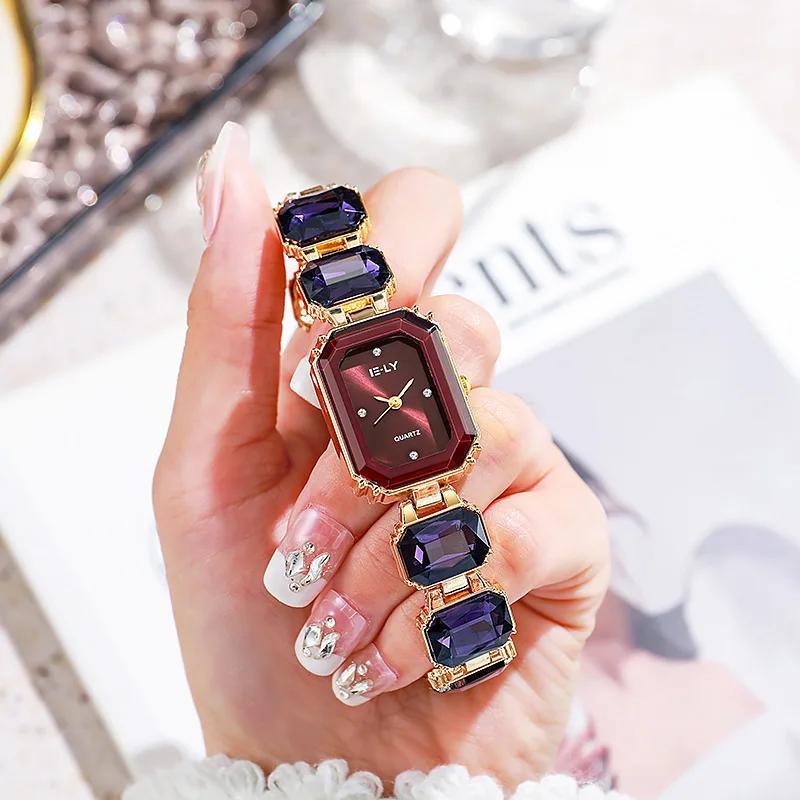 Top Brand Luxury Water Diamond Original Women Square Quartz Watch Movement Fashion Bracelet Watches Montre Femme Gifts