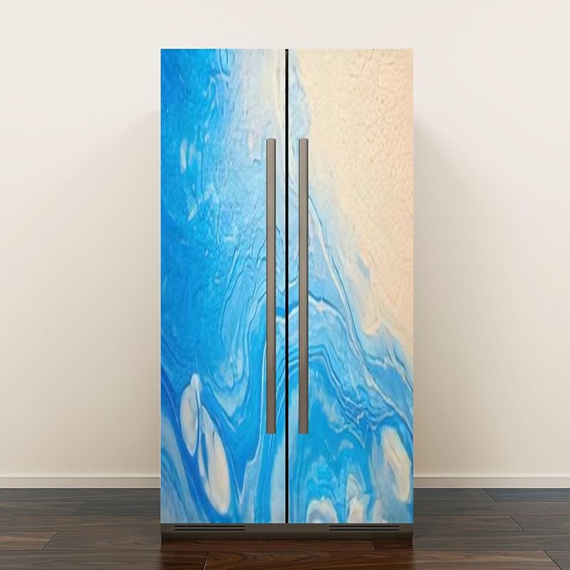 Self Adhesive Vinyl Refrigerator Wrap Set Teal Green Solid Colored Abstract Canvas Texture Vintage Grunge Year Door Mural Removable Fridge Sticker