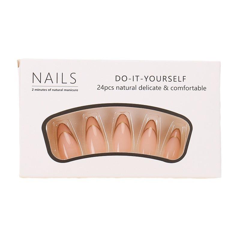 24-Piece Medium Long Gold-Edged French Water Drop False Nails Set