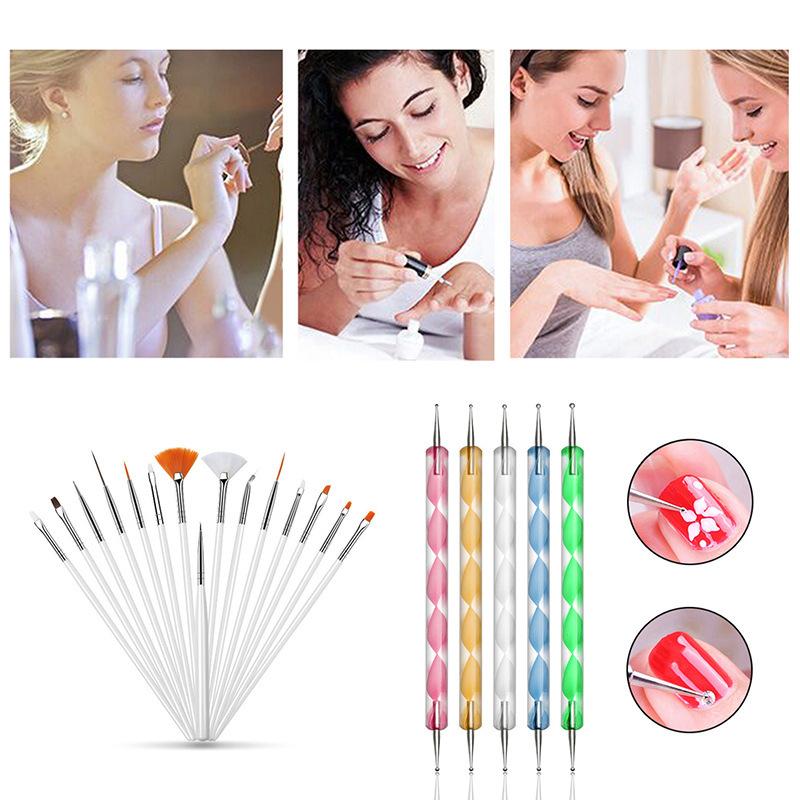 37 stk sett nail art børster penn prikkeverktøy manikyr rhinestones perle dekorasjon