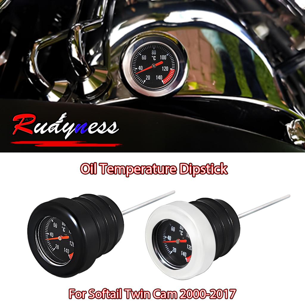 Astina Livello Olio Temperatura Nera Cromata per Moto Harley Softail Twin Cam Fat Boy Heritage Classic Slim 2000-2017