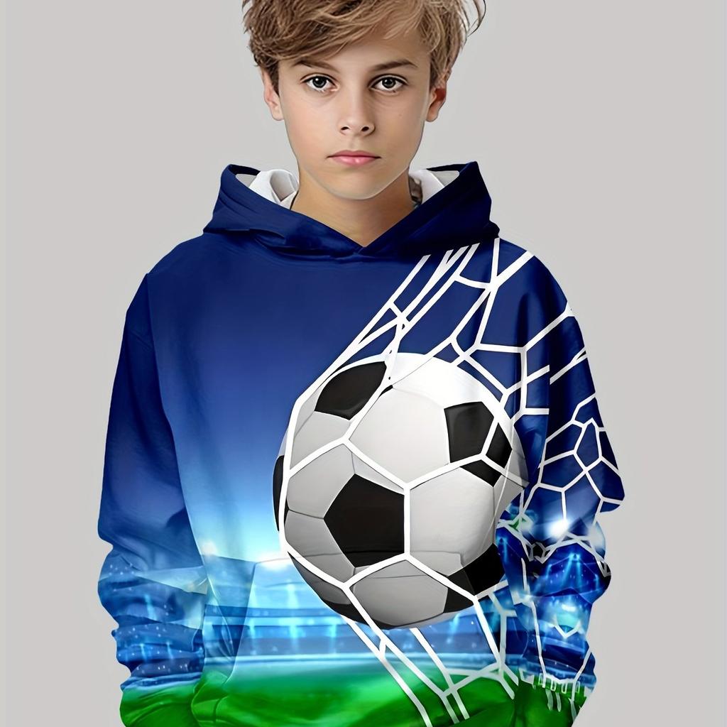Autumn Winter 3D Football Printed Hoodies Fashionable Casual Warm Sports Long Sleeved Children's Boy Hooded Sweatshirts