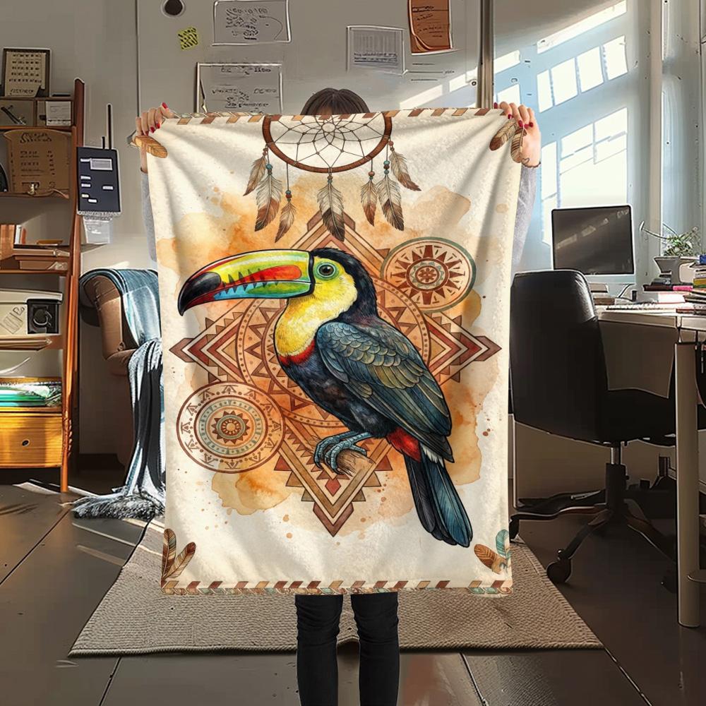 1PC Toucan Wall Art Print FlAannel Blanket, High quality Comfortable for All Seasons, Home Decor, Warmth and Comfort