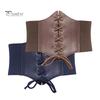 Women Corset Elastic Waistband Lace-up Wide Belt Solid Color Imitation Leather Outfits Dresses Tops Waist Cincher