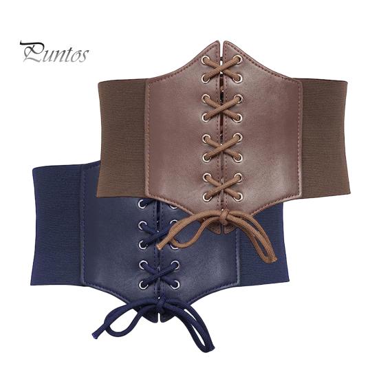 Women Corset Elastic Waistband Lace-up Wide Belt Solid Color Imitation Leather Outfits Dresses Tops Waist Cincher