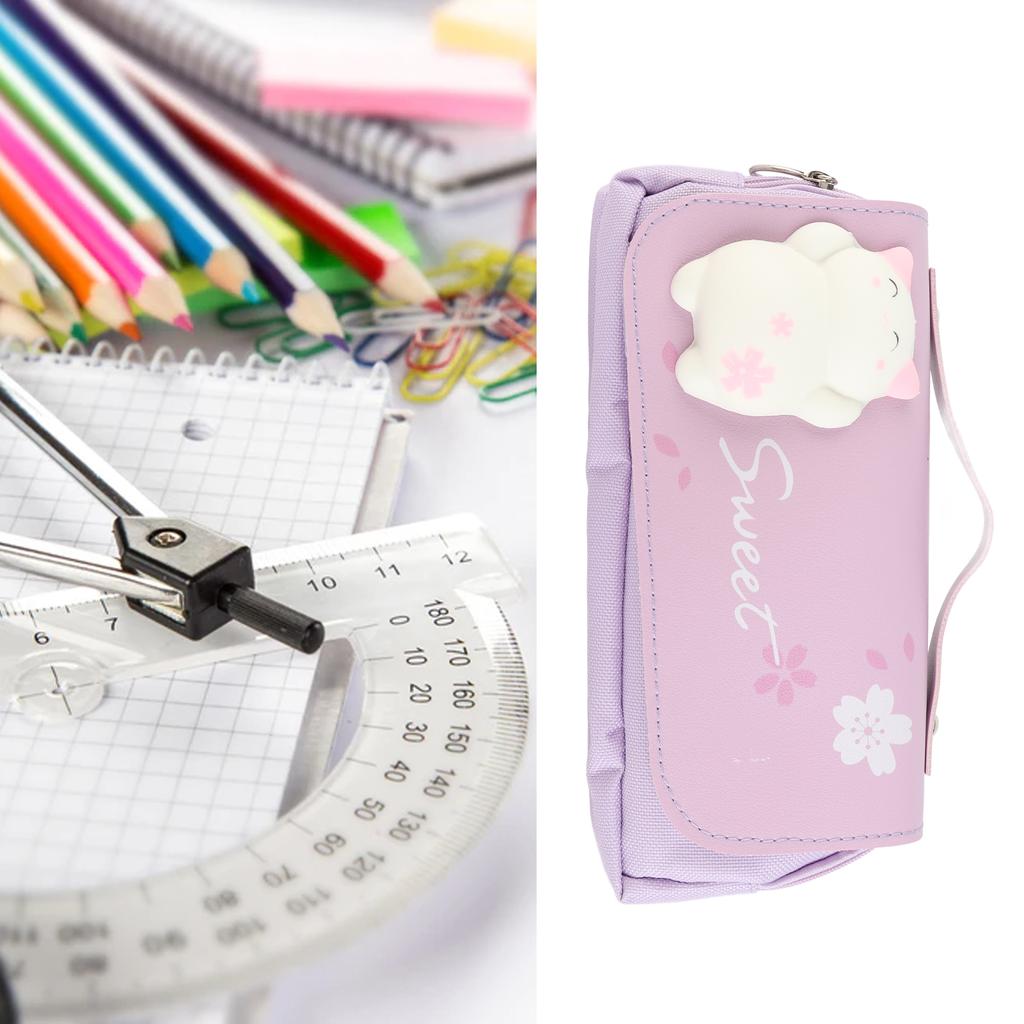 3D Katt Pennfodral Stor Kapacitet Attraktiv Söt Pennväska Pennetui med Handtag för Stress