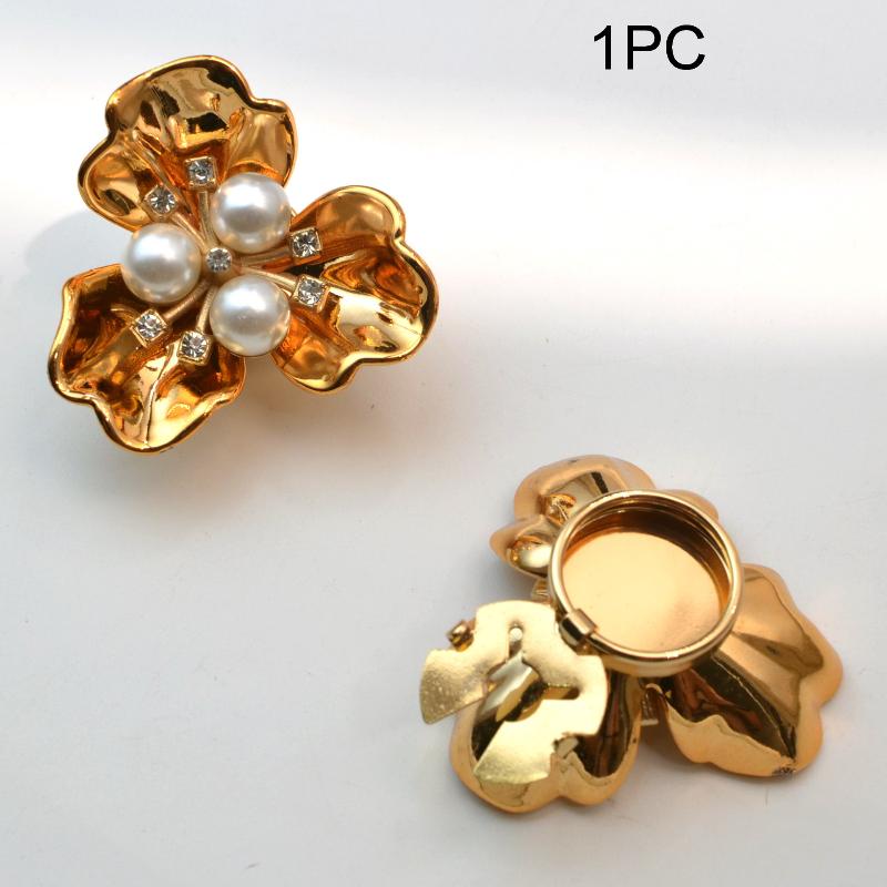 Three-petal Flower Pearl Cufflinks Button Cover Rhinestone Shirt Dress Sleeve Collar Clips For Women Decorative Jewelry Gift