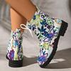 Fashion 2025 Plus Size Boots Women's Lace-up Booties Printed New European and American Fashion Platform British Short Cone