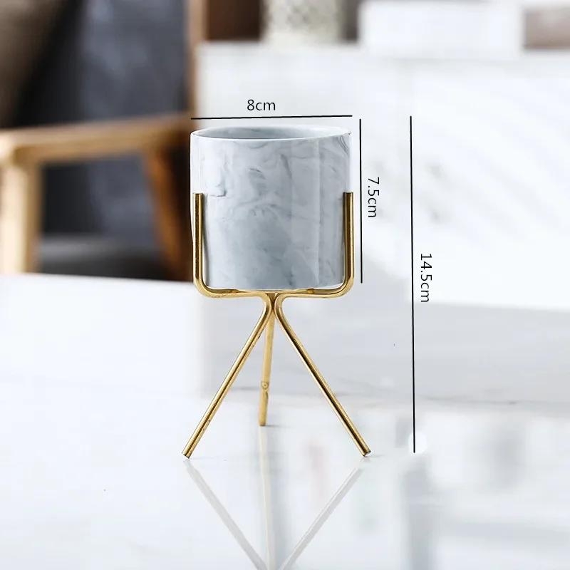 Nordic Ceramic Iron Art Marble Vase Pattern Rose Gold Green Table Plant Pot For Home Office Vases Decor Succulent Flower Pot