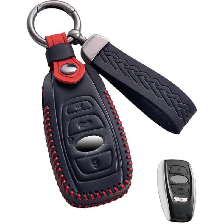 For Subaru Key Fob Cover Leather Car Key Case Keychain Fob Holder Compatible For Forester Impreza Outback Legacy STI WRX BRZ Crosstrek Ascent