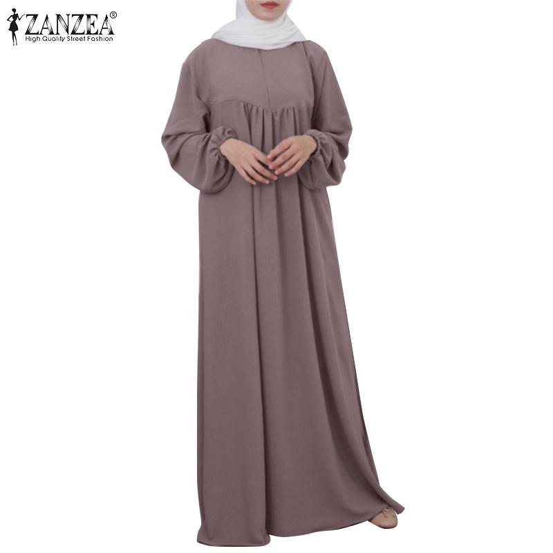 

ZANZEA Женское повседневное свободное осеннее длинное платье с круглым вырезом и длинными рукавами