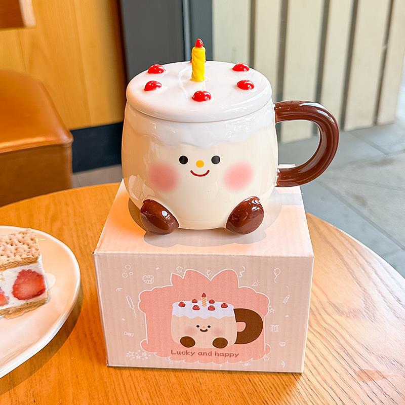 

Подарок на день рождения Керамическая кружка Высоко выглядящая Кружка для воды с тортом для девушки Креативный подарок Домашняя милая кружка 460ML