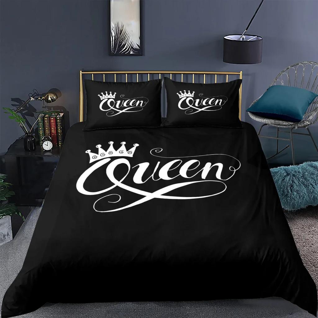 3D Printed Couple Bedding Set I Love You Crown Duvet Cover Double Twin Full Queen King Adult Kids Bedclothes Quilt Cover
