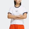 Adidas Logo Embroidery Letter Print Ribbed Crew Neck Short Sleeve T-Shirt Women Tops White Dark-Teal IP3940