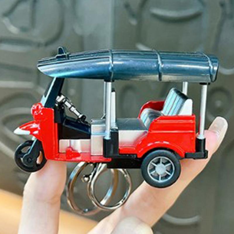 1Pc Three Wheeled Motorcycle Toy Tricycle Retro Simulation Model Keychain Diecast Autorickshaw Car Model Figure Toys For Kids