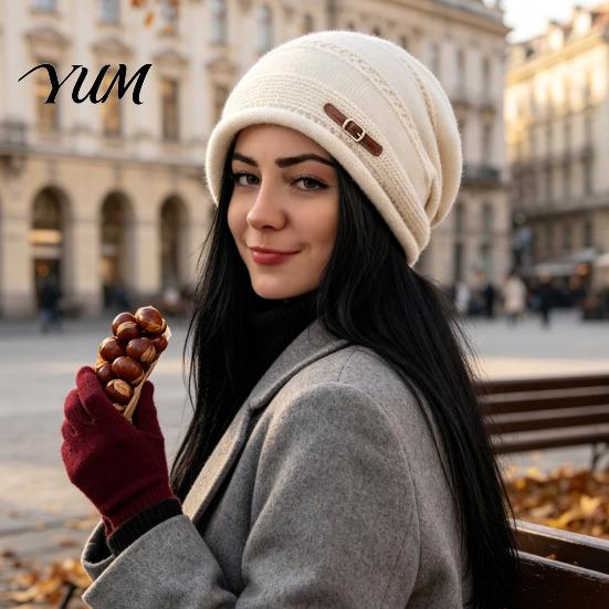 Cold Weather Commuter Hat Winter Knitted Cap for Women Girls, Thickened Warm Weather, Stylish Gift Plush Lined Fashion Stacked Hat, Slouchy