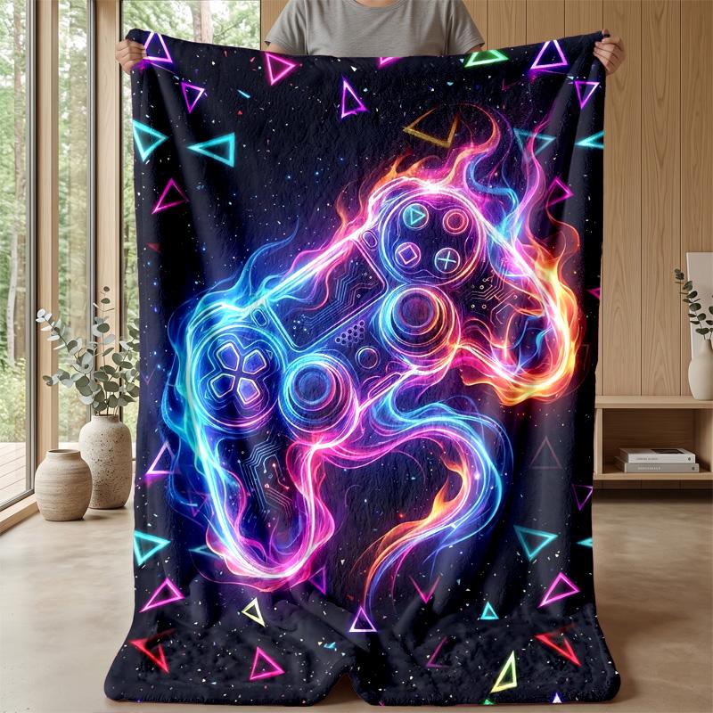 Neon Game Controller with Robot Hand Theme blanket Lightweight Warm Flannel Blanket Decorative Throw Blanket for Home Decoration