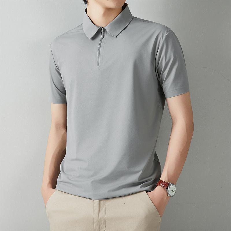 Men's classic summer casual versatile slim breathable simple solid color men's T-shirt polo shirt
