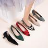 Cat's eye heel pointed thin heel comfortable color, flying woven shoes temperament fan women's heels show high