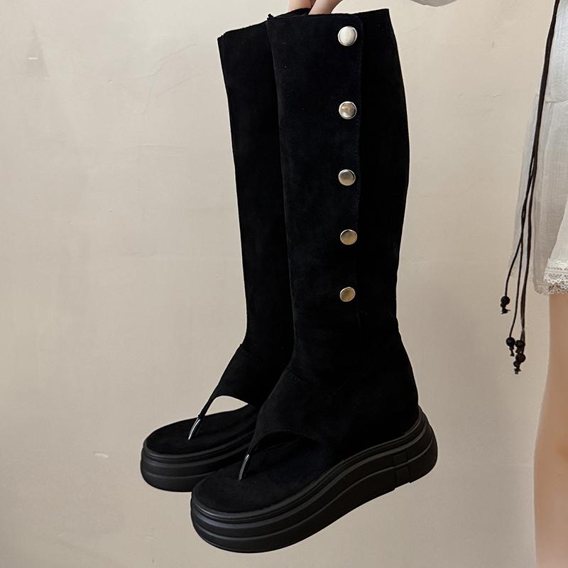 Retro Style Platform Thick Bottom Women Sandals Boots Spring Autumn Fashion Shoes Ladies Clip Toe Knee High Booties