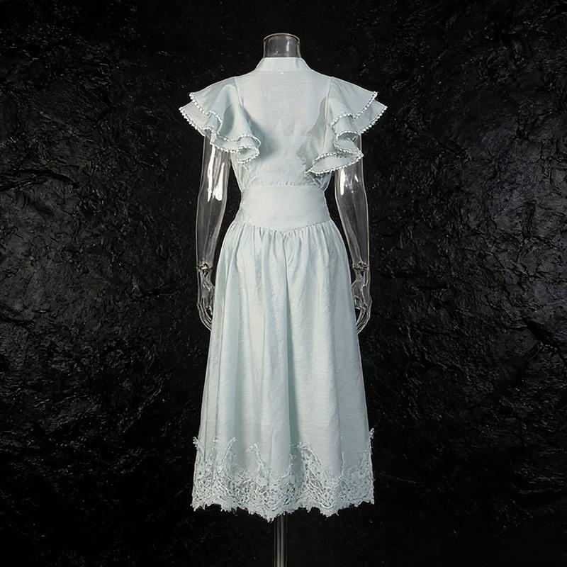 Retro Romantic Dress Set Women's Single-breasted Fly-sleeve Top + High-waist Slimming A-line Skirt