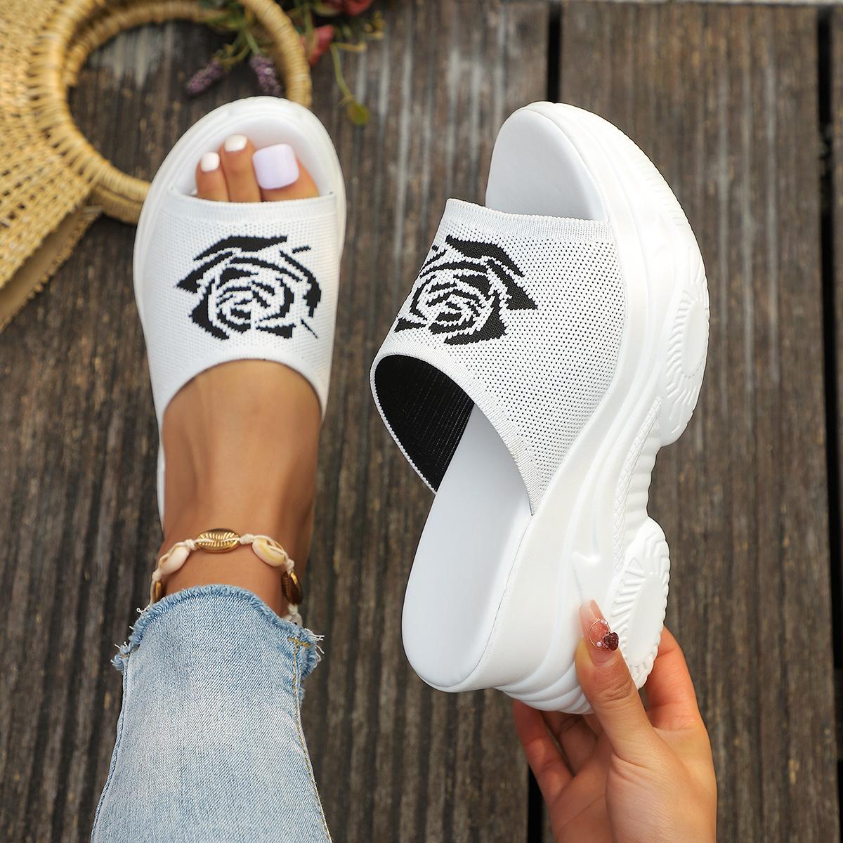 

Fashion Women Shoes 2025 Summer New Fly Weave Peep Toe Height Increase Slippers Comfortable Non Slip Outdoor Platform Wedge Sandals 35 белый