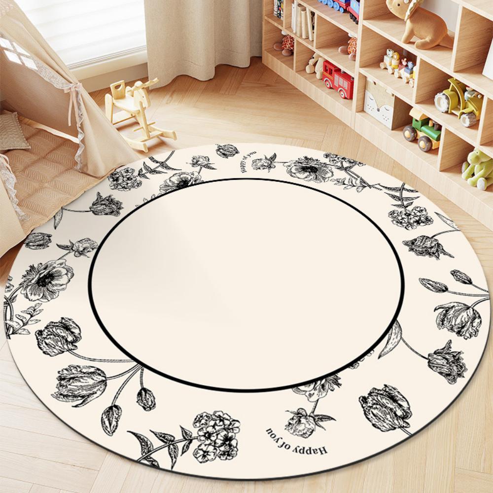 1Pc Living Room Carpet Cartoon Rabbits Printed  Large Area Round Children Bedroom Rug Home Decoration Cute Cloakroom Mat